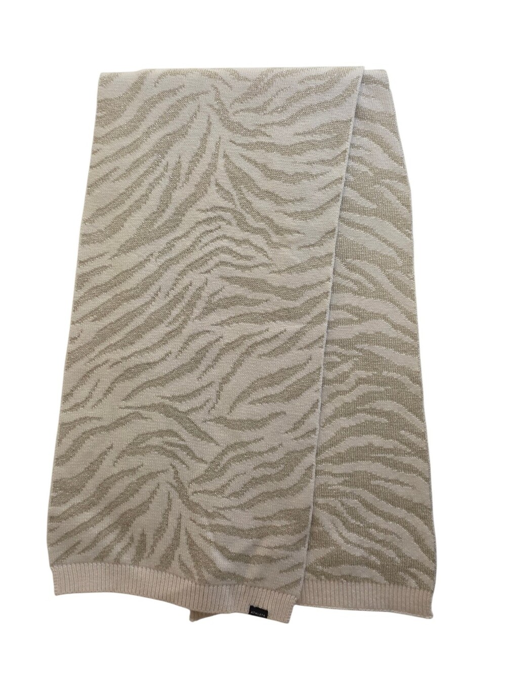 Athleta Zebra Scarf Wide Chantilly Cream Sparkly Gold Thick & Plush OS EUC